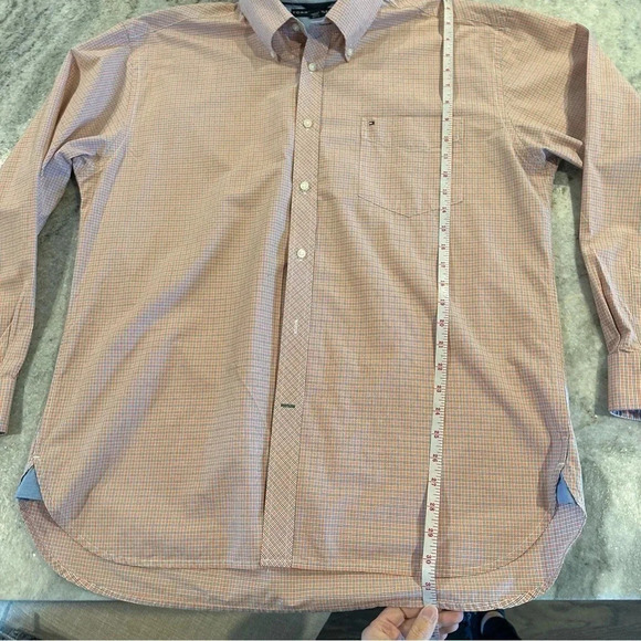 Tommy Hilfiger Long Sleeve Collared Orange and Blue Plaid Shirt Size Large - Picture 6 of 9